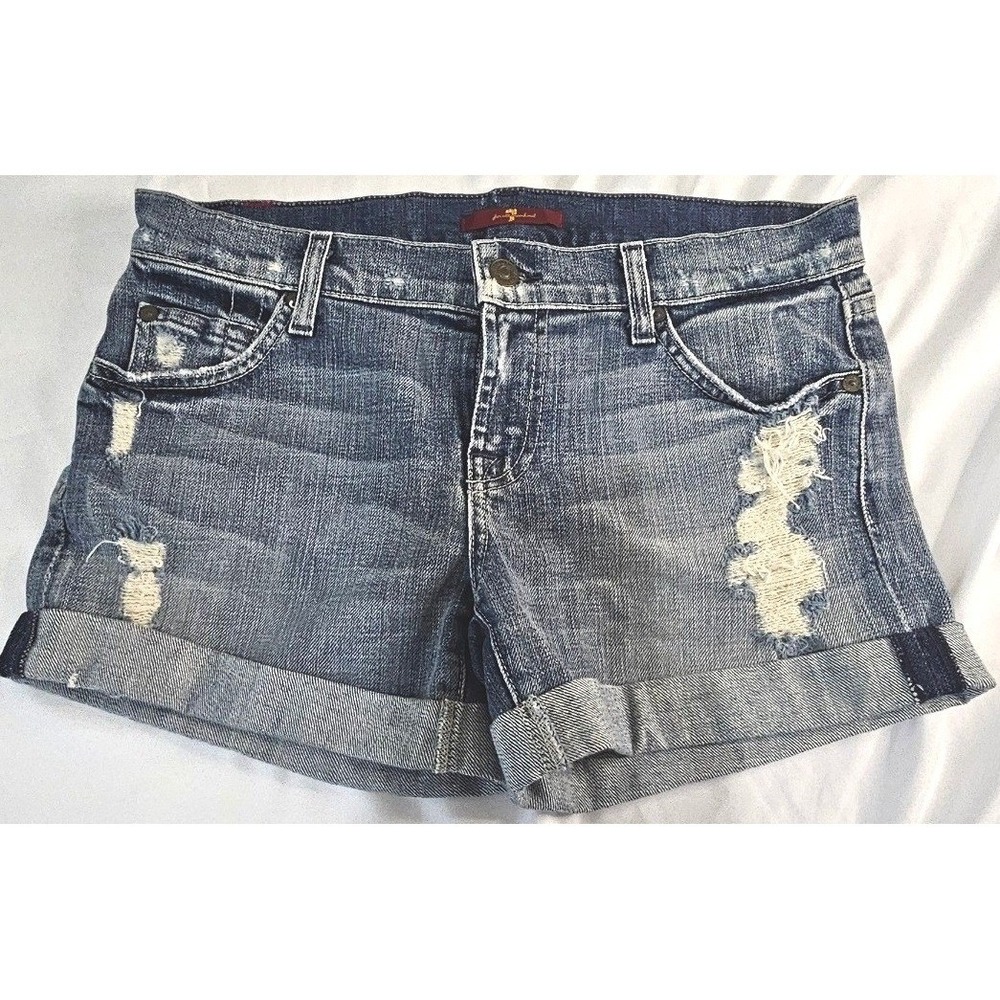 7 For All Mankind Distressed Cuffed Denim Shorts Size 25 ANKT Blue
